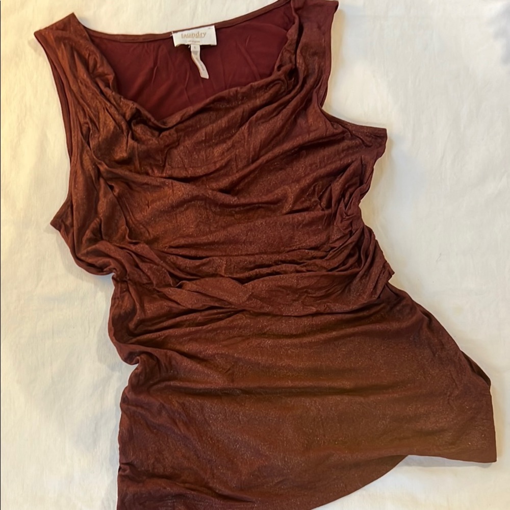 Laundry By Shelli Segal Burgundy Ruched Asymmetrical Tank Top